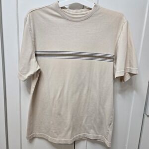 Vintage Puritan Mens M Beige Stripe T Shirt 90s Minimalist Retro Casual Tee
